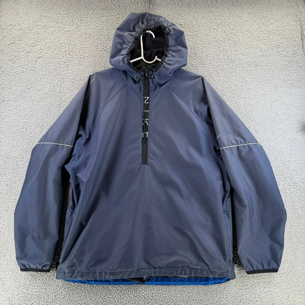 VTG Nike Quarter Zip Windbreaker Hooded Pullover Vented Blue Ripstop Mens L READ